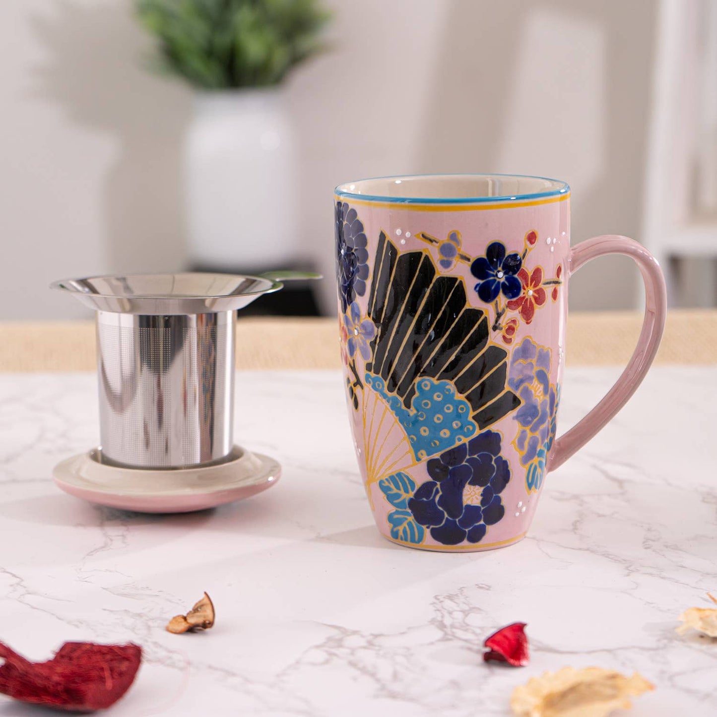 Festival Fan Design Tea Mug with Lid and Infuser