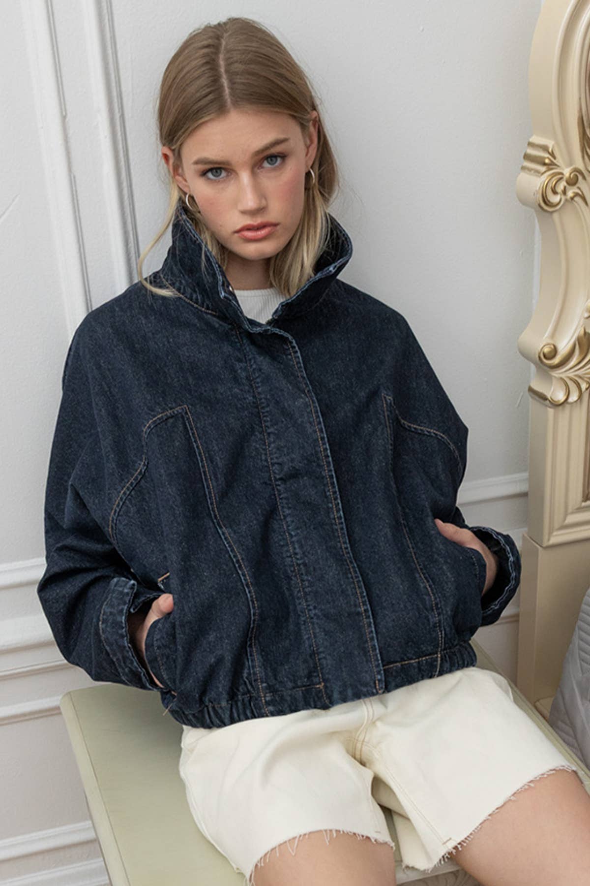High Neck  Denim Jacket