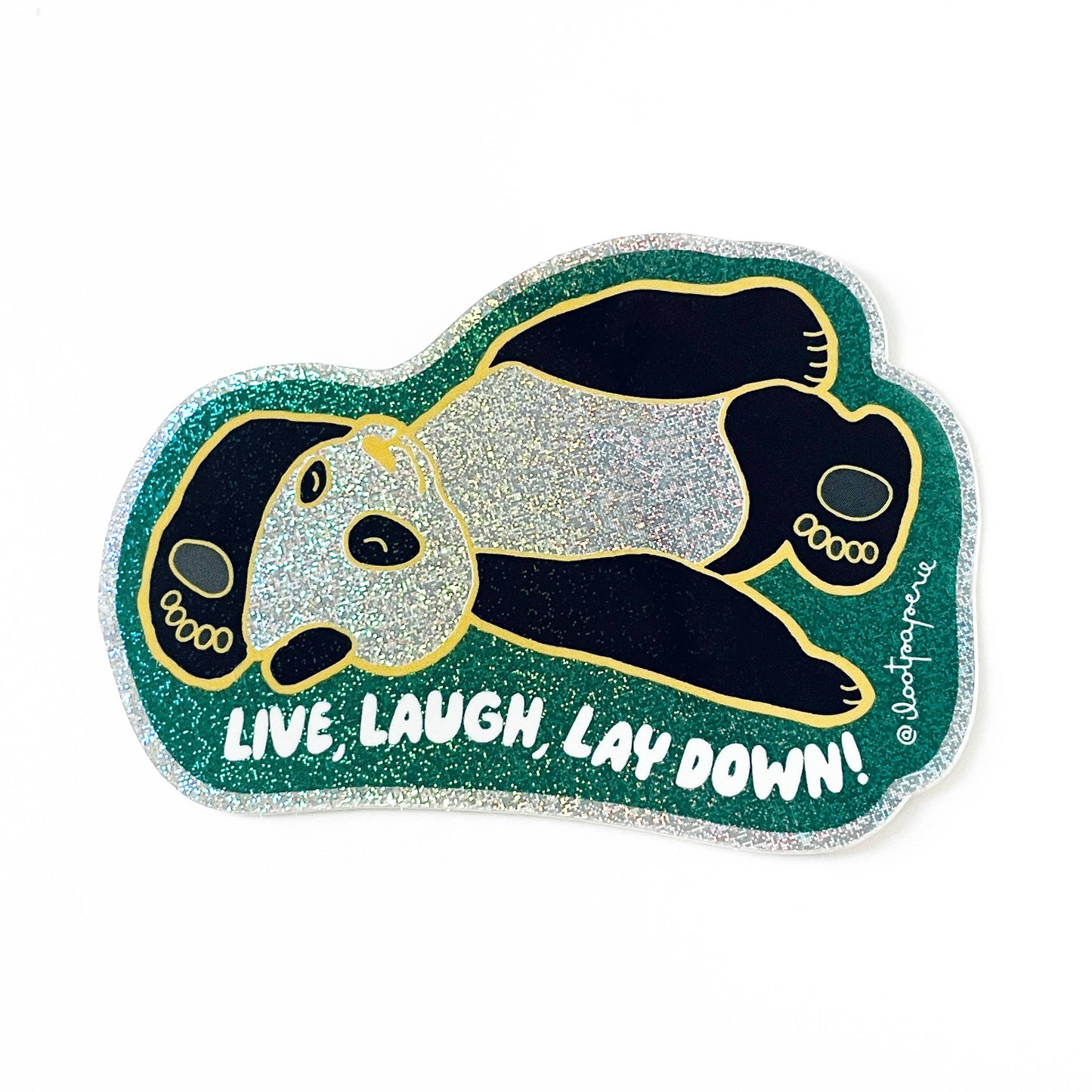 Panda 'Live, Laugh, Laydown' Glitter Sticker