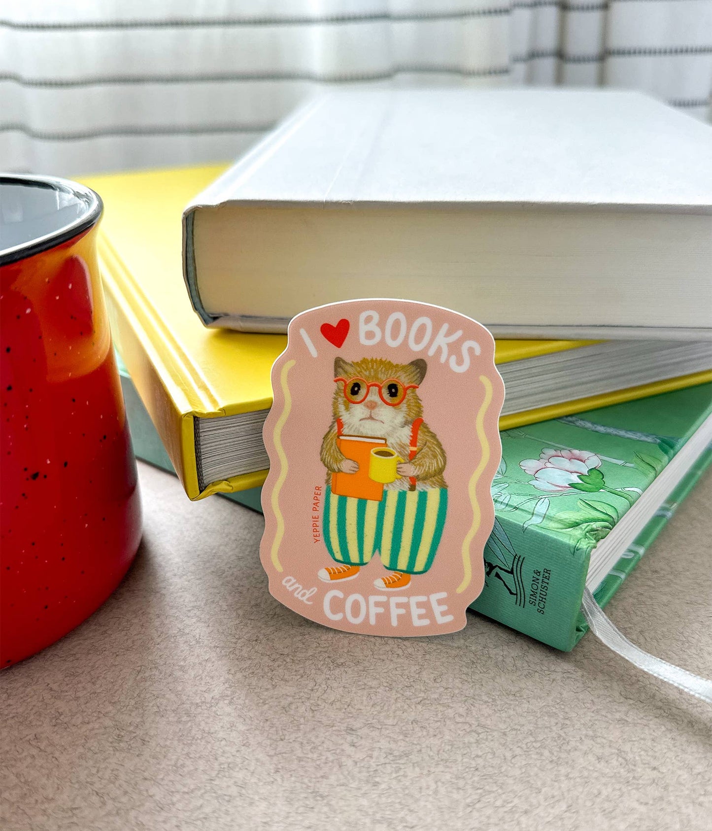 Books and Coffee Loving Hamster Sticker