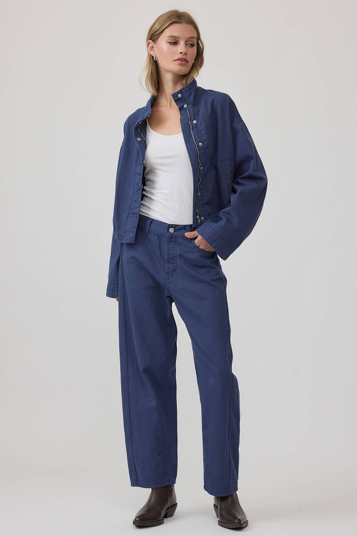 Stand Collar Drawstring Hem Jacket
