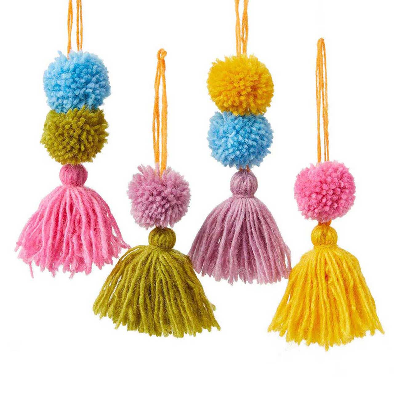Bright Pom Pom Ornaments - Set of 4