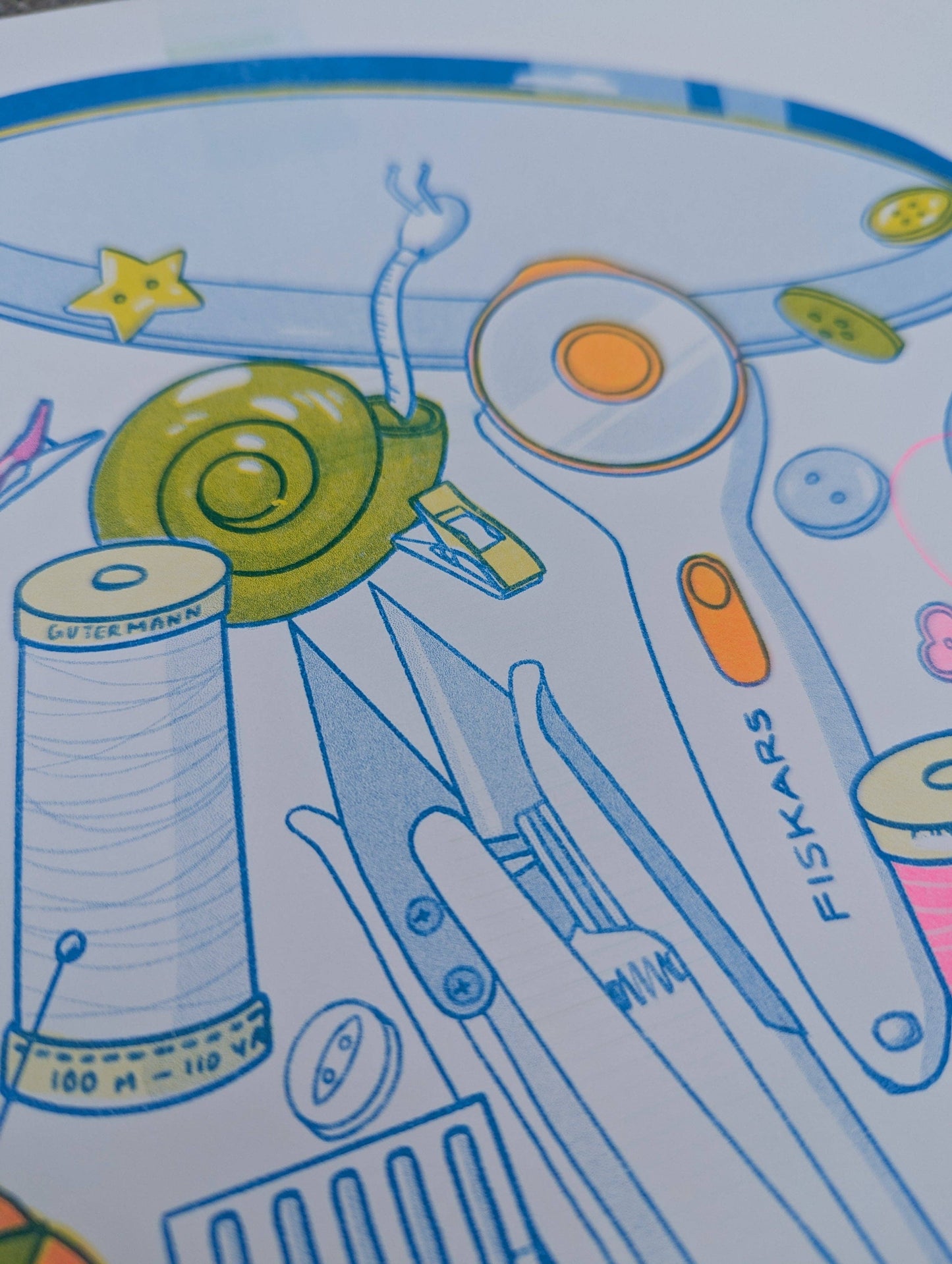 Butter Cookie Sewing Supplies Risograph Print