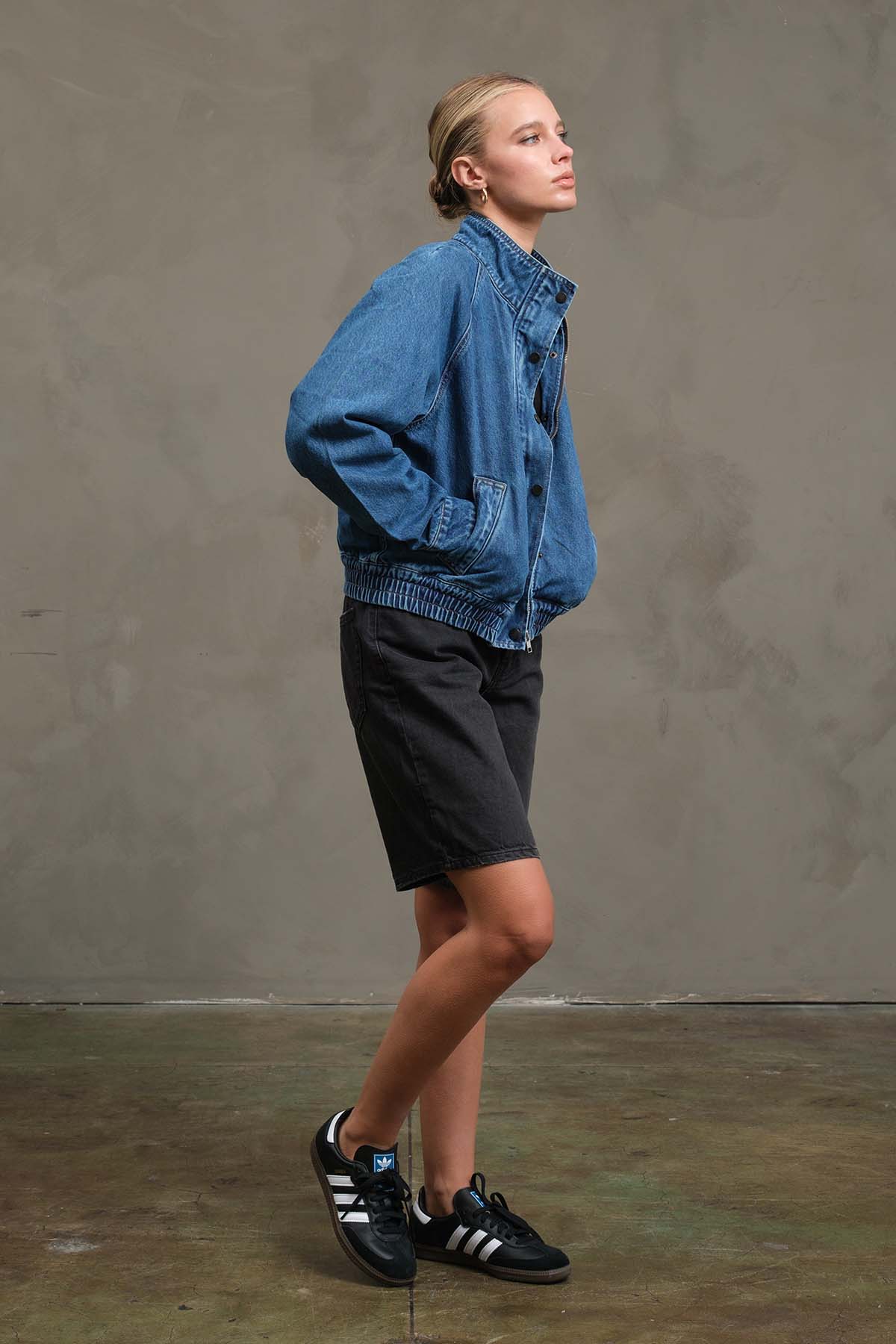 Washed Denim Bomber Jacket