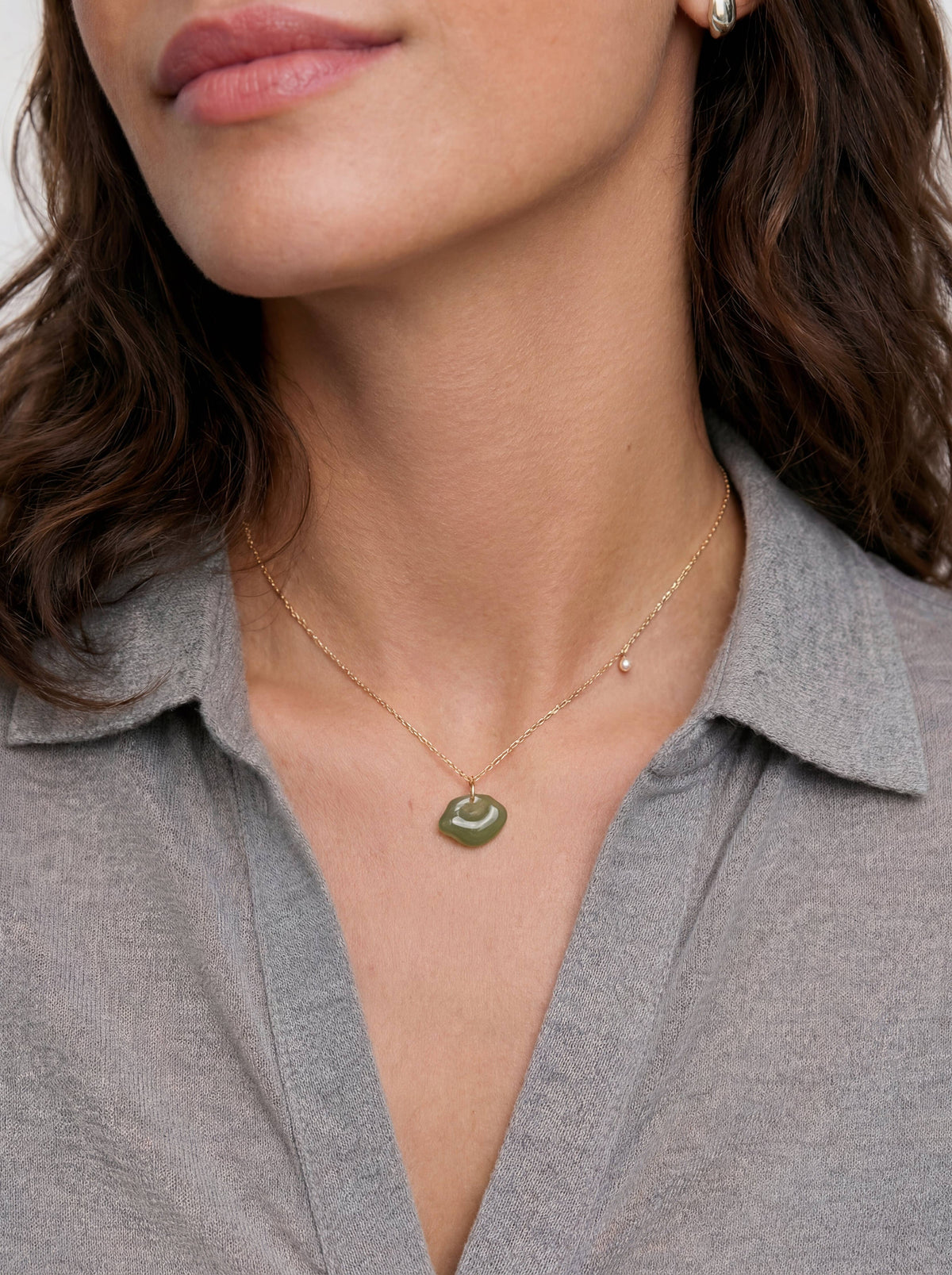 Cloud Green Jade Pendant Necklace