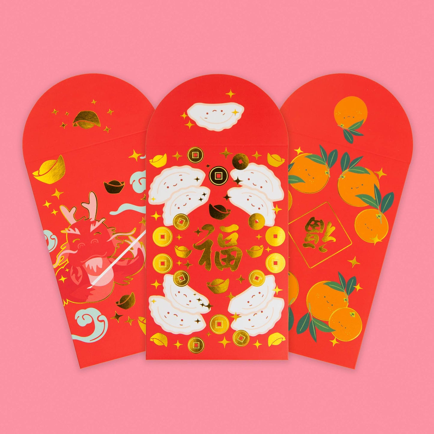 Happy Dumplings Gold Foiled Red Envelopes