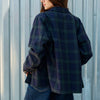 Navy Plaid Button Front Pocket Jacket