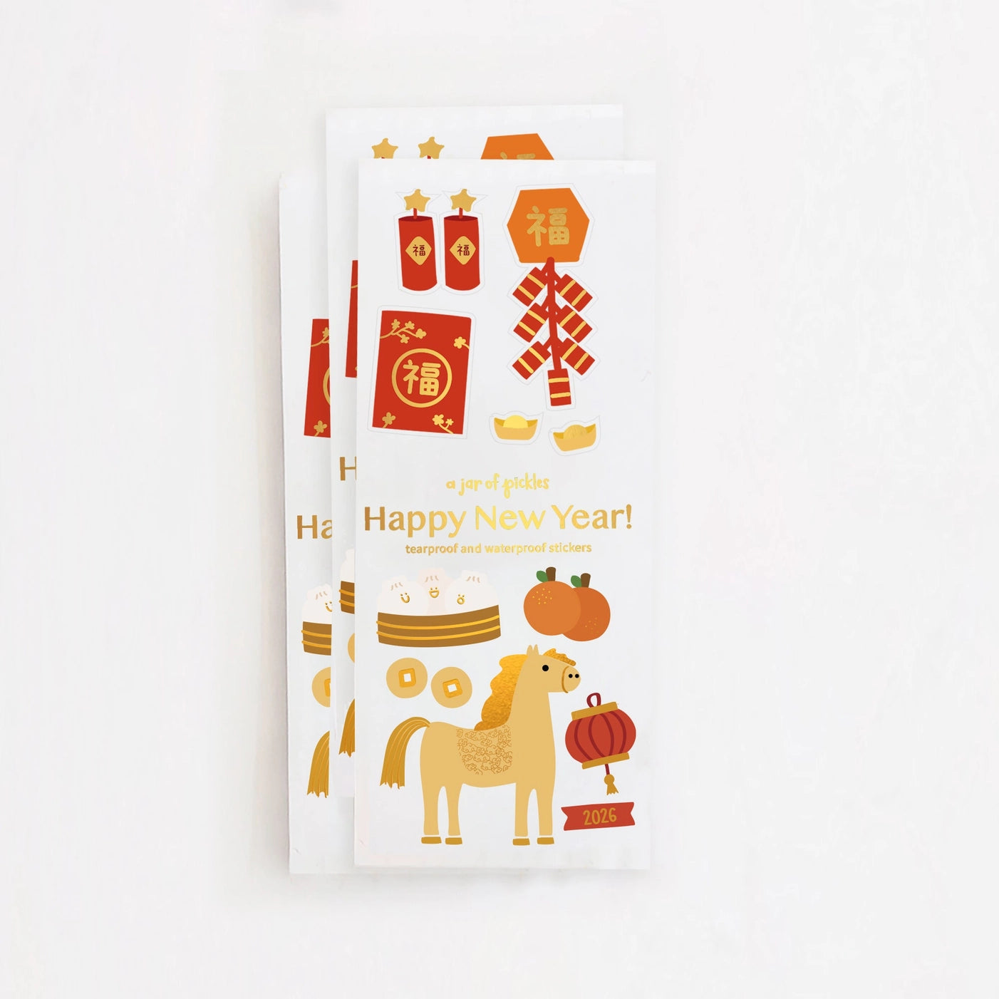 2026 Lunar New Year Gold Foil Set of 3 Sticker Sheets