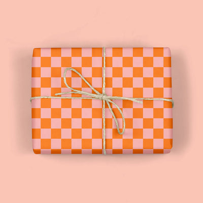 Coral Checkerboard Gift Wrap Roll